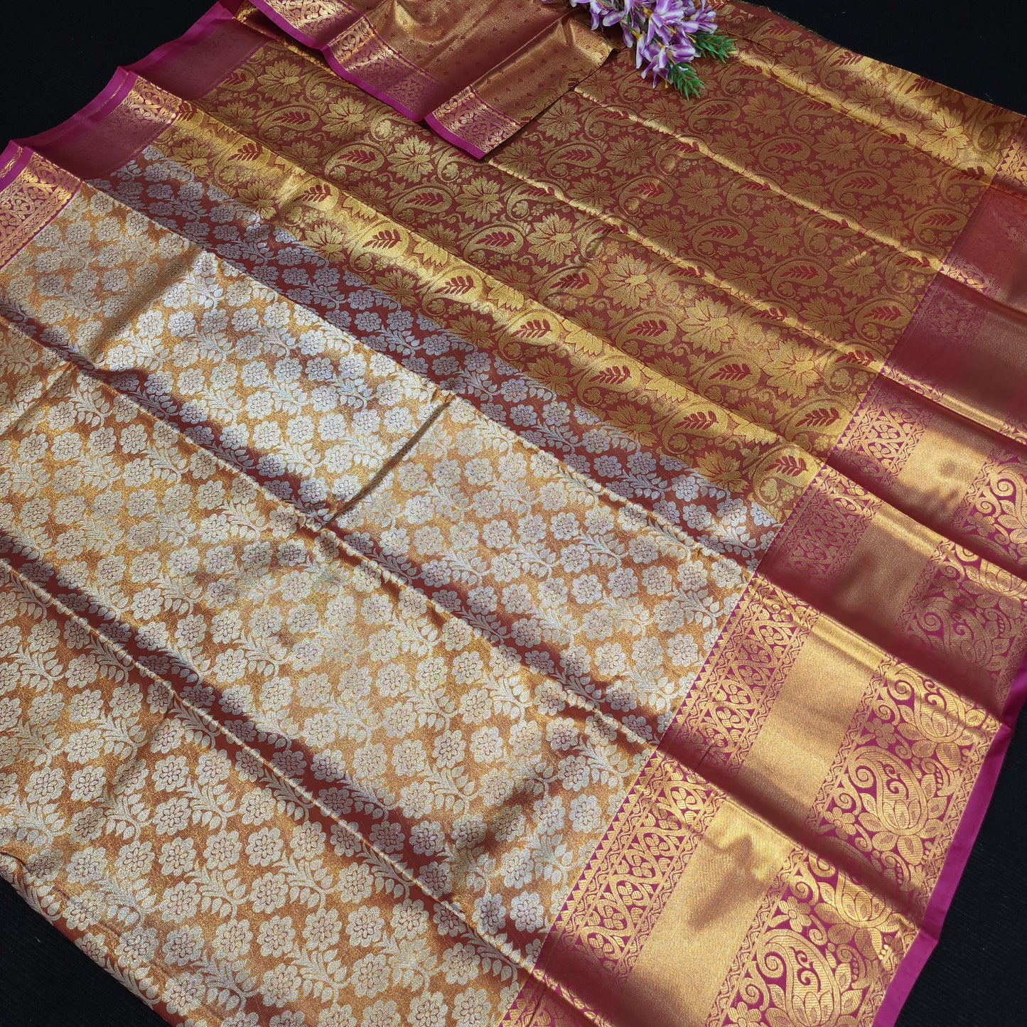 ✨️Semi Kanchi Pattu One Gram Gold Saree💫