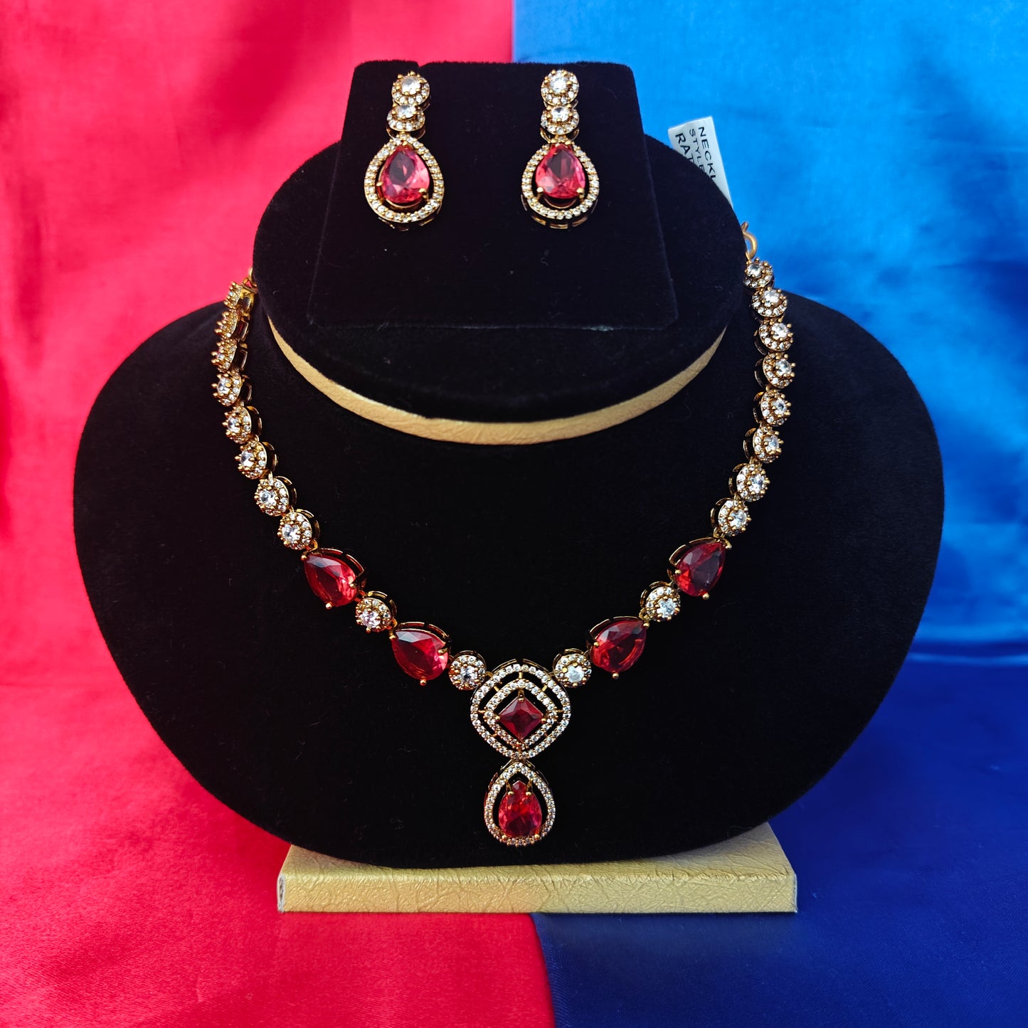 Beautiful Mini Haaram In Maroon Stone