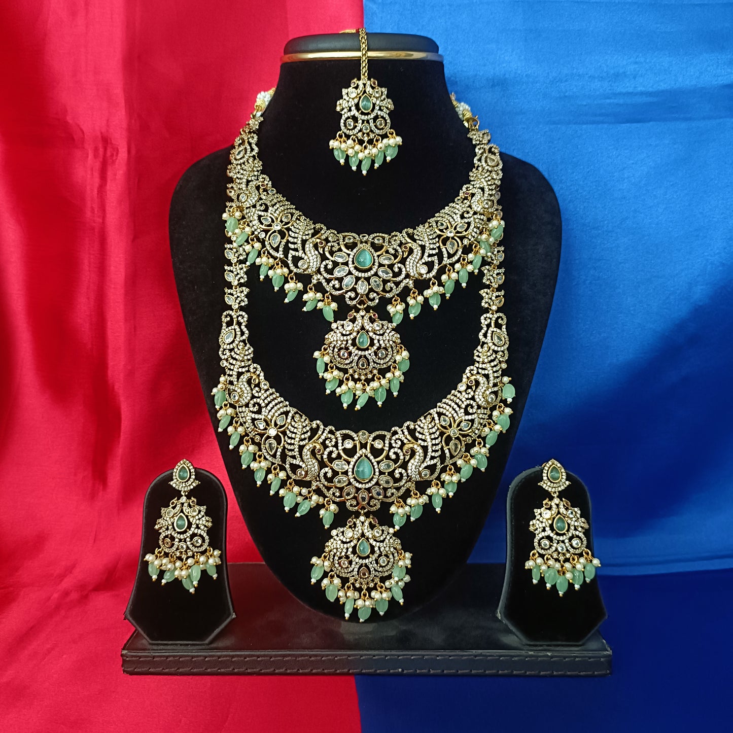 Elegant Victorian Combo Set In Pista Green Beads