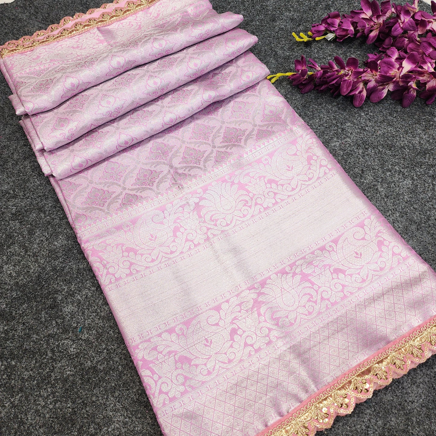 Kanchi pattu pastel colour sarees with special lace border ✨️