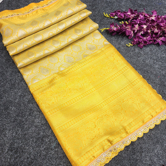 Kanchi pattu pastel colour sarees with special lace border ✨️