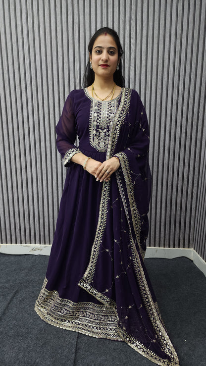 Designer Dress Wine Colour Spl With Fancy Designer Duppata