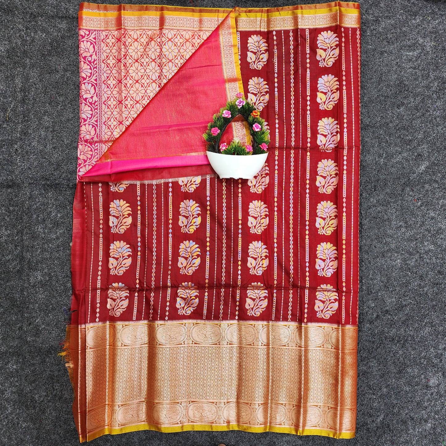 Semi Pattu Rose Gold Jari Kuppadam Saree