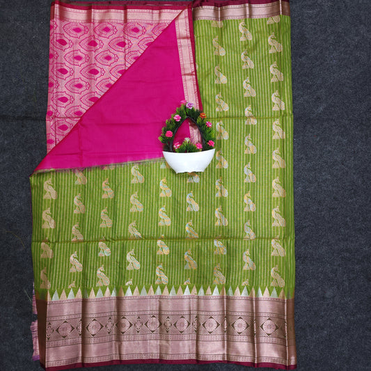 Semi Pattu Rose Gold Jari Kuppadam Saree