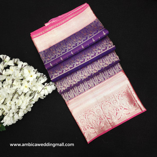 PURE Handloom Kanchi Pattu Silver Zari Saree