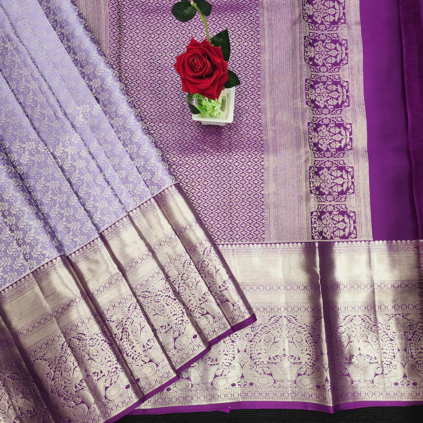 PURE Handloom Kanchi Pattu Silver Zari Saree