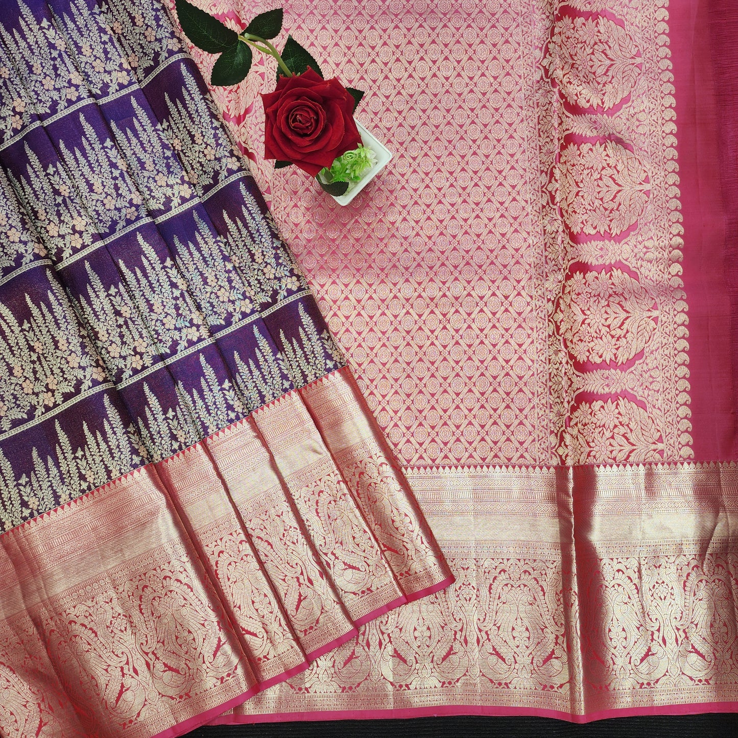 PURE Handloom Kanchi Pattu Silver Zari Saree