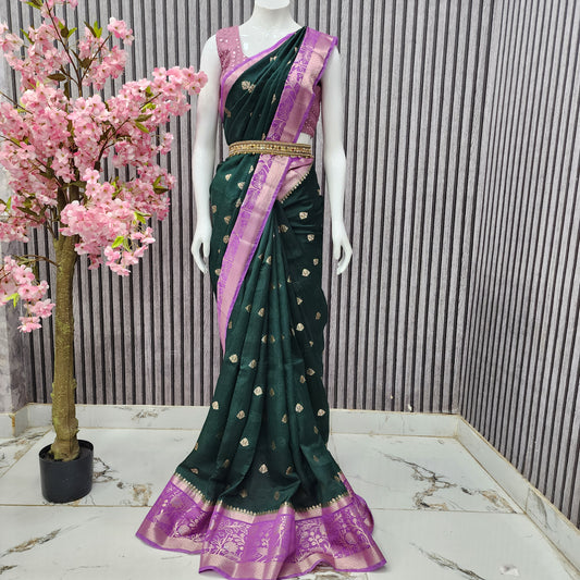 Raw Silk Banaras Butta Saree - B1550