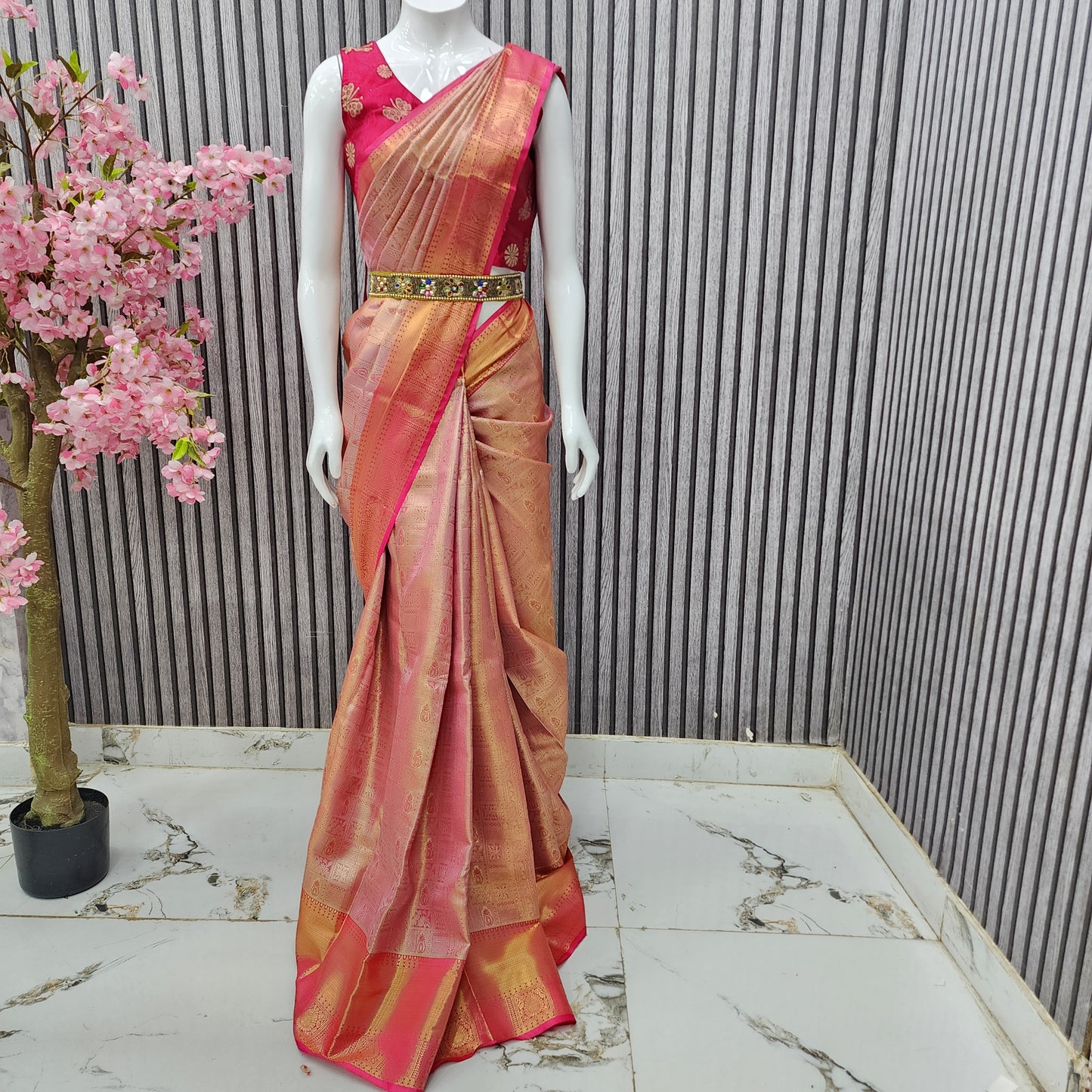 1 Gram Gold zari semi kanchi pattu saree - K1400