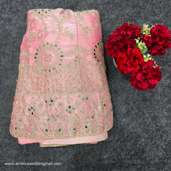 Babyhug Half Sleeves Blouse And Zari Bordered Nauvari Saree - Pink