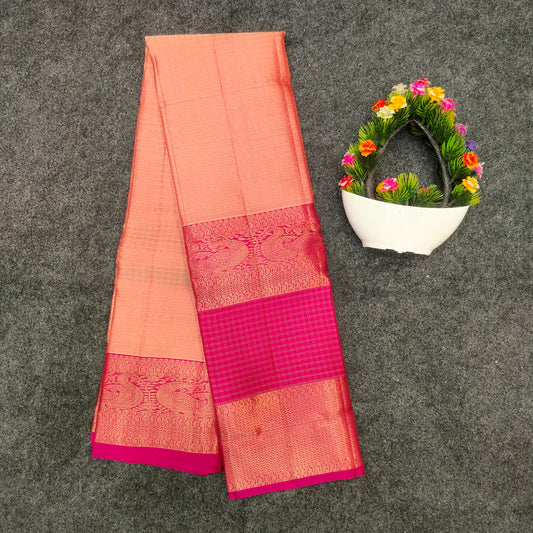 Kanchi Pattu Checks Handloom  Saree