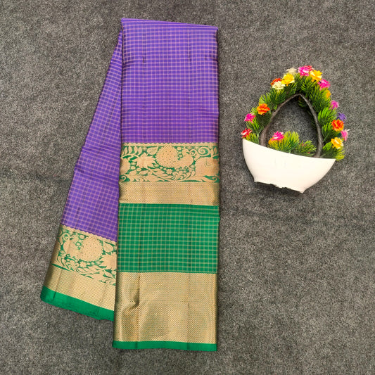 Kanchi Pattu Checks Handloom  Saree