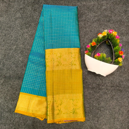 Kanchi Pattu Checks Handloom  Saree