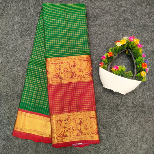 Kanchi Pattu Checks Handloom  Saree