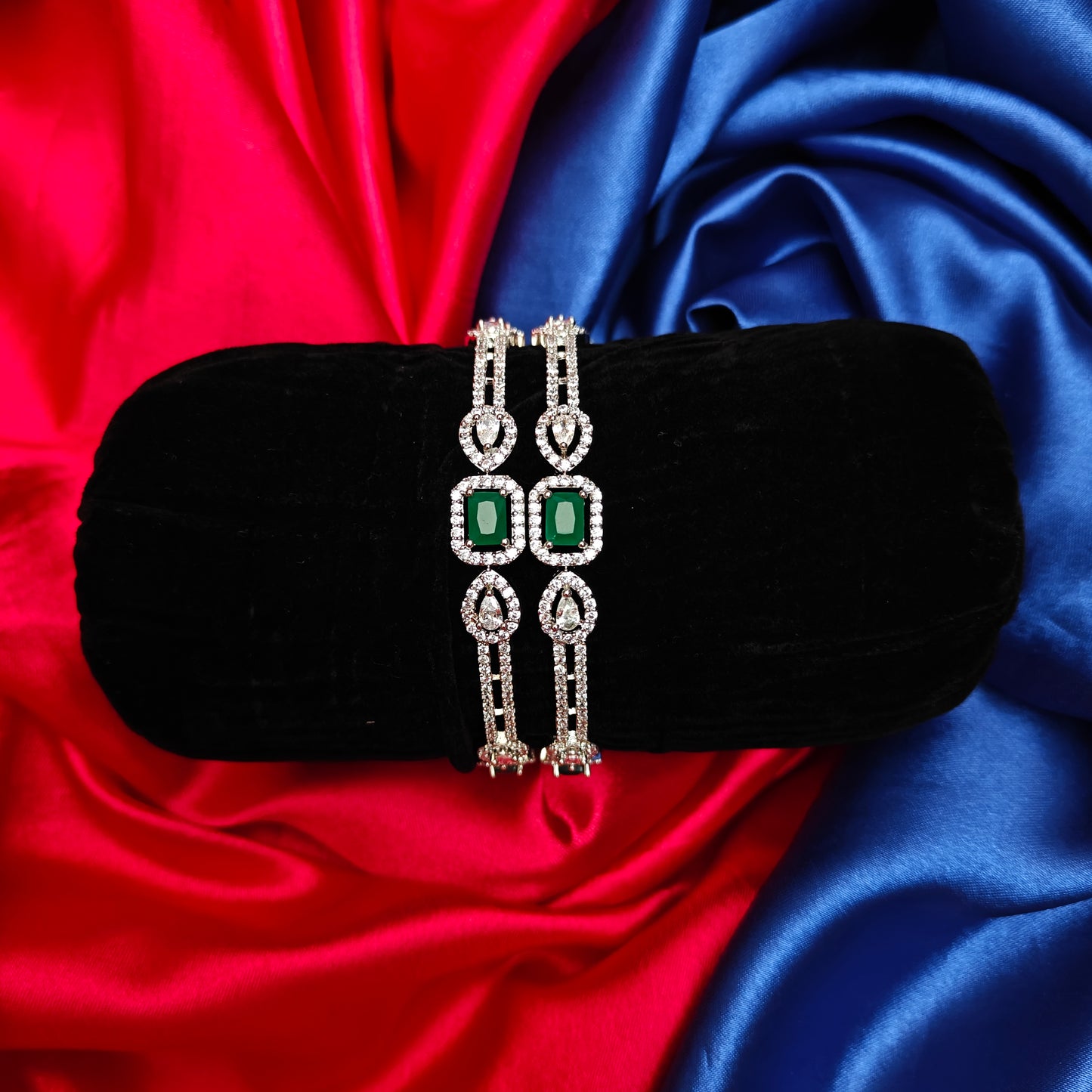 Beautiful Silver Bangle In Green Stone