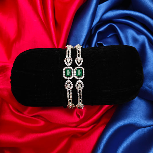 Beautiful Silver Bangle In Green Stone