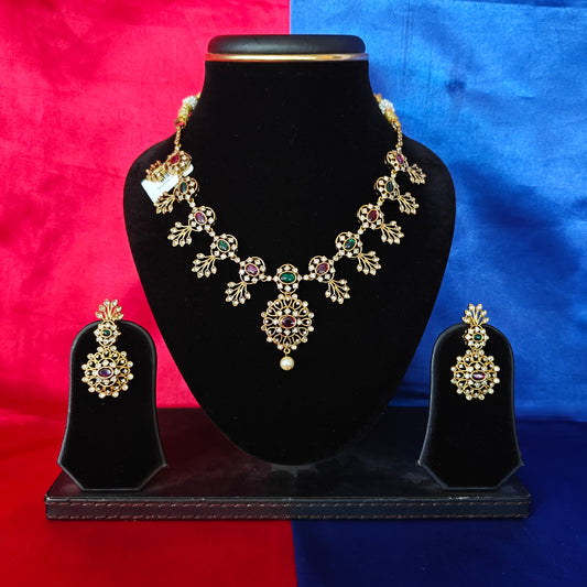 Beautiful Mini Haaram In Multi Colour Stone