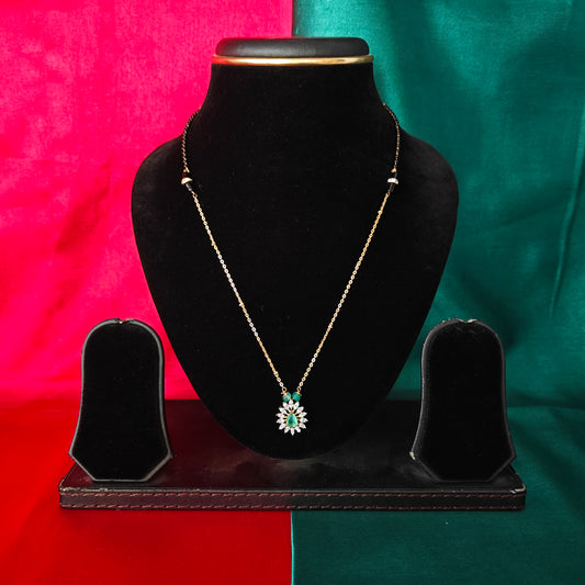 Beautiful Simple Black Beads Short In Pista Green Stone