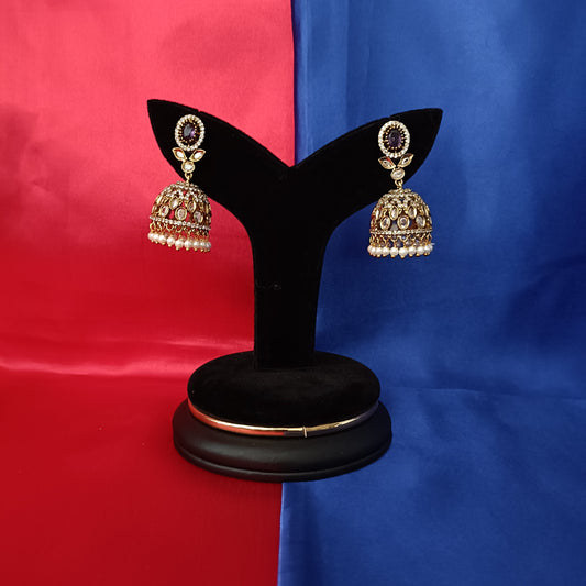 Beautiful Victorian Jhumki In Purple Stone