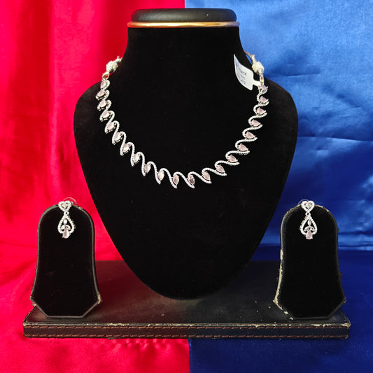 Elegant AD Short Necklace In Baby Pink Coloured Stone