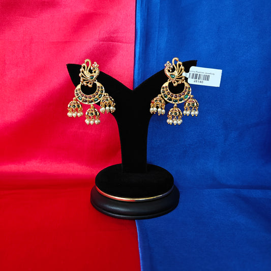 Beautiful Chandbali Earring With Buttas In Multi Colour Stone