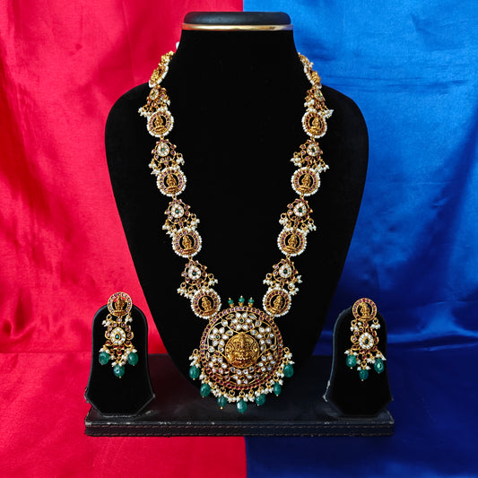 Beautiful Jadau Kundan Long Necklace With Laxmi Idol