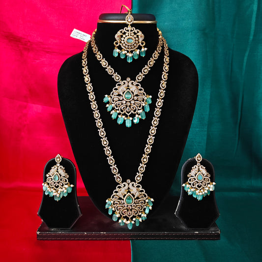 Beautiful Victorian Combo Set In Pista Green Beads