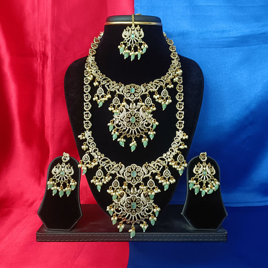 Elegant Victorian Combo Set In Pista Green Beads