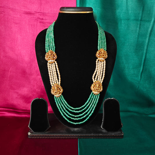 Beautiful Green Coloured Honex Layered Necklace With Pearls - Ambica Wedding Mall