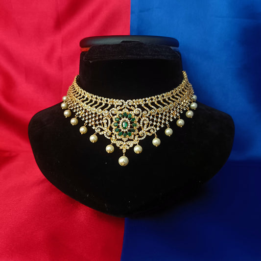 Beautiful CZ Choker In Green Stone