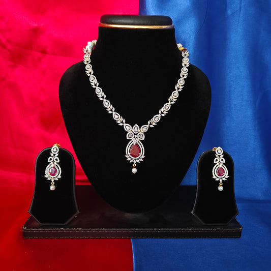 Beautiful GJ Short Necklace In Ruby Stone