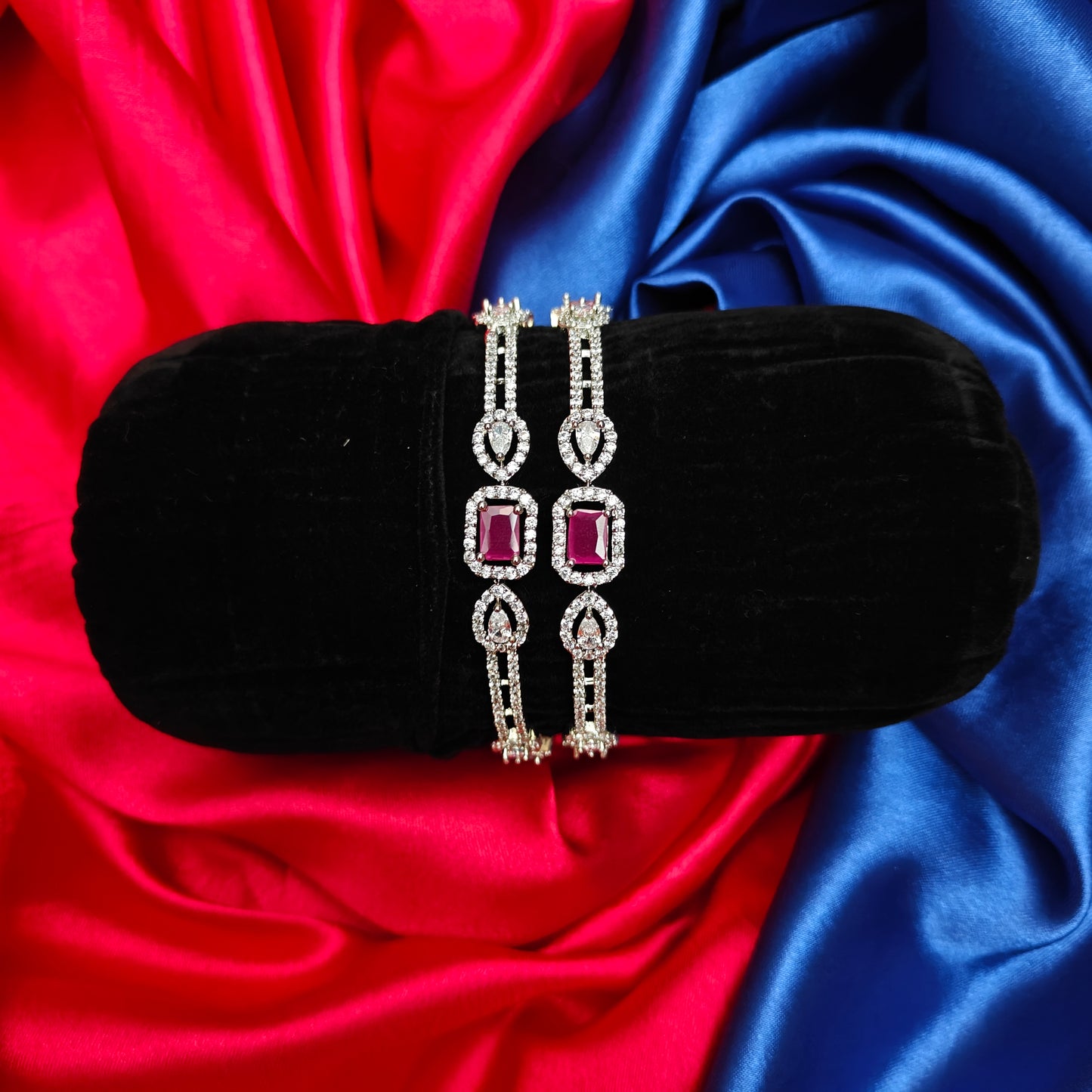 Beautiful Silver Bangle In Ruby Stone