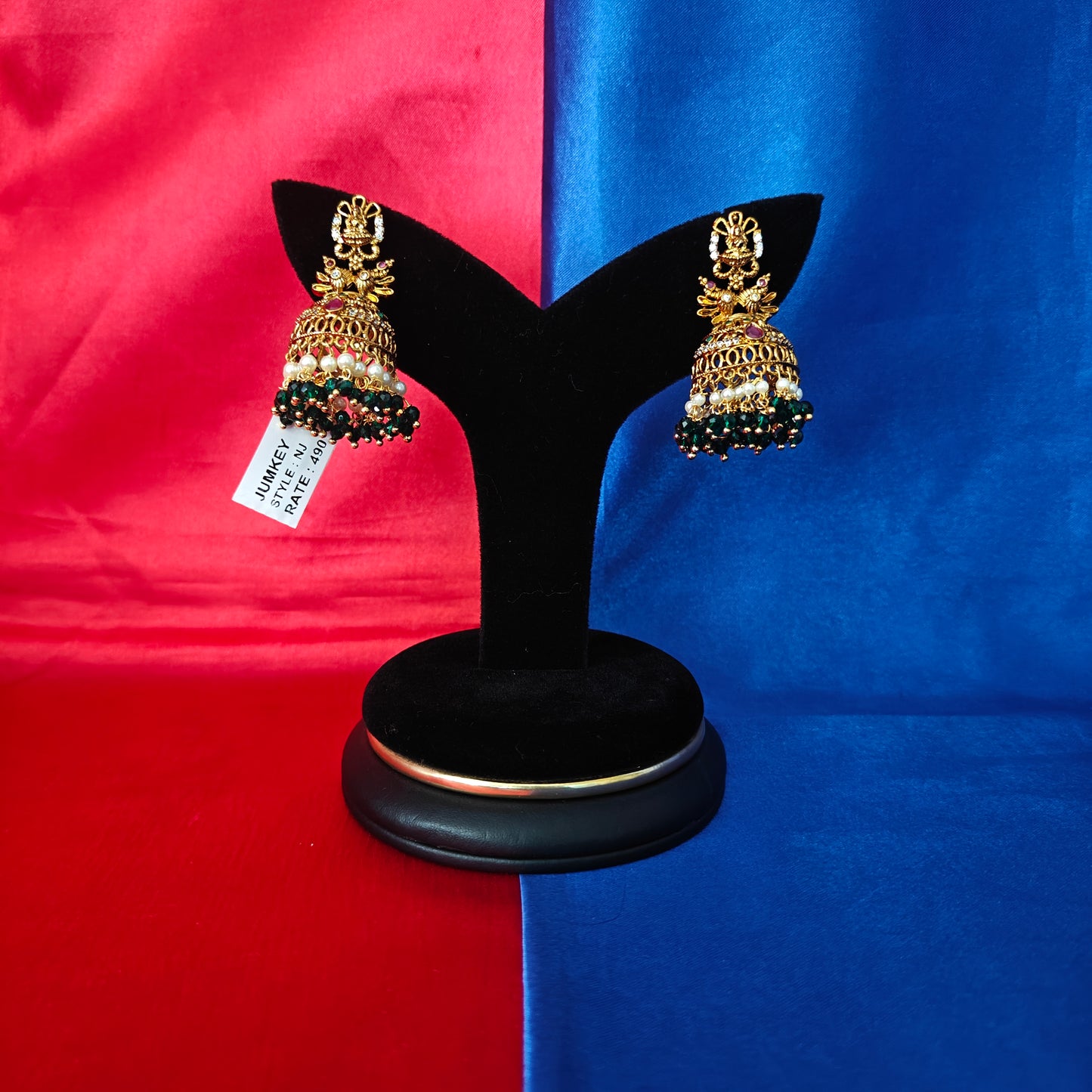 Beautiful Nakshi Jhumki In Green Crystal