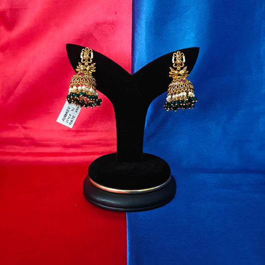 Beautiful Nakshi Jhumki In Green Crystal