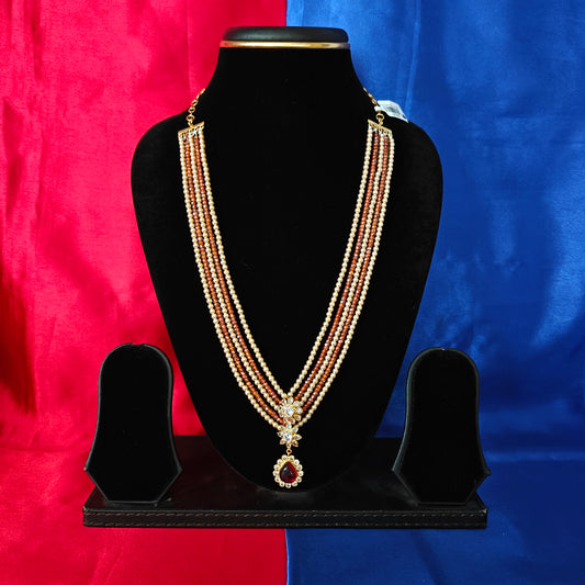 Beautiful Orange Coloured Honex Mala With Pearls