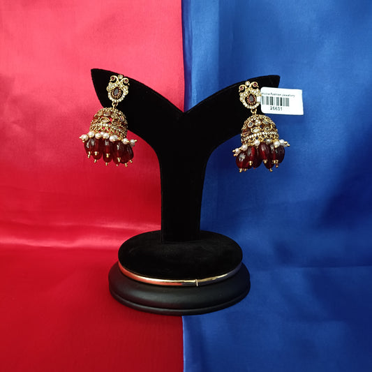Beautiful Victorian Jhumki In Maroon Beads