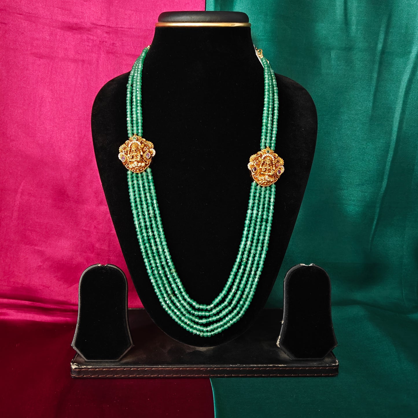 Beautiful Green Coloured Honex Layered Necklace With Laxmi Idol - Ambica Wedding Mall