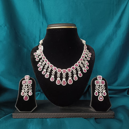 Elegant Ruby AD Zirconia Necklace - Ambica Wedding Mall