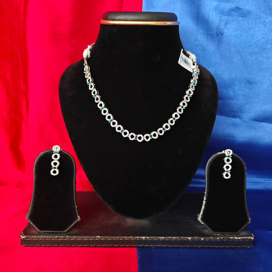 Elegant AD Short Necklace In Green Coloured Stone