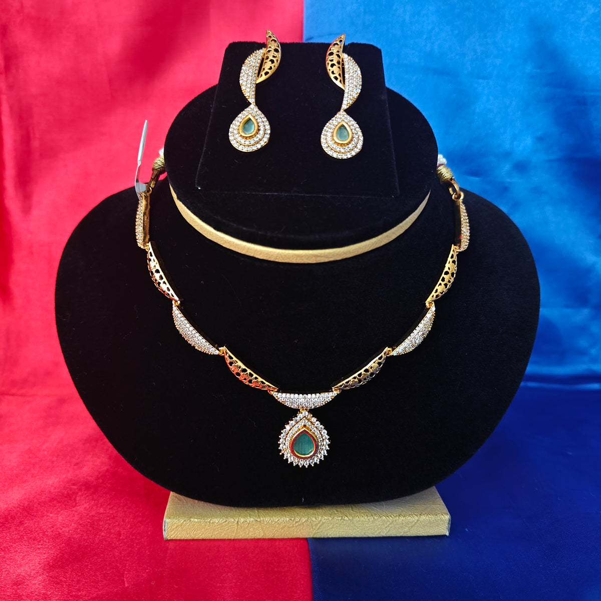 Beautiful Mini Haaram In Pista Green Stone