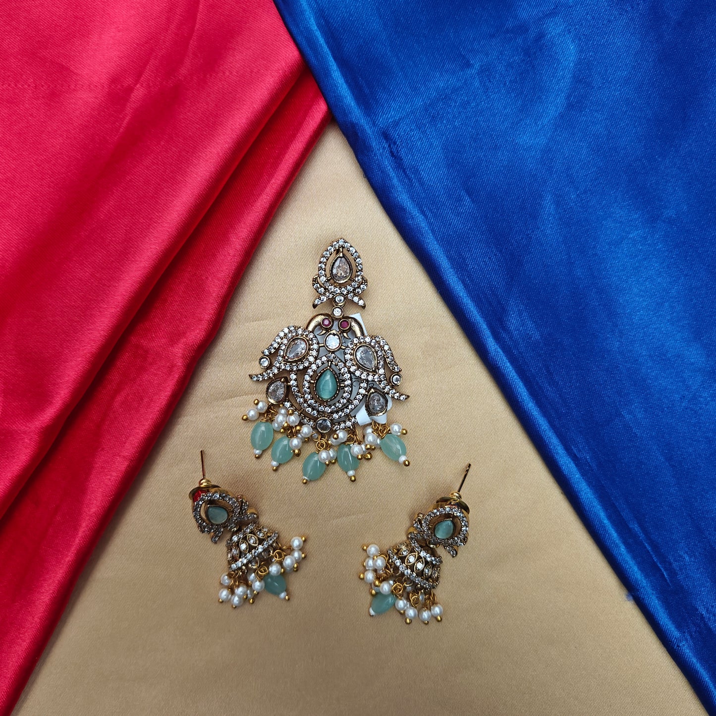 Beautiful Victorian Pendant In Pista Green Beads