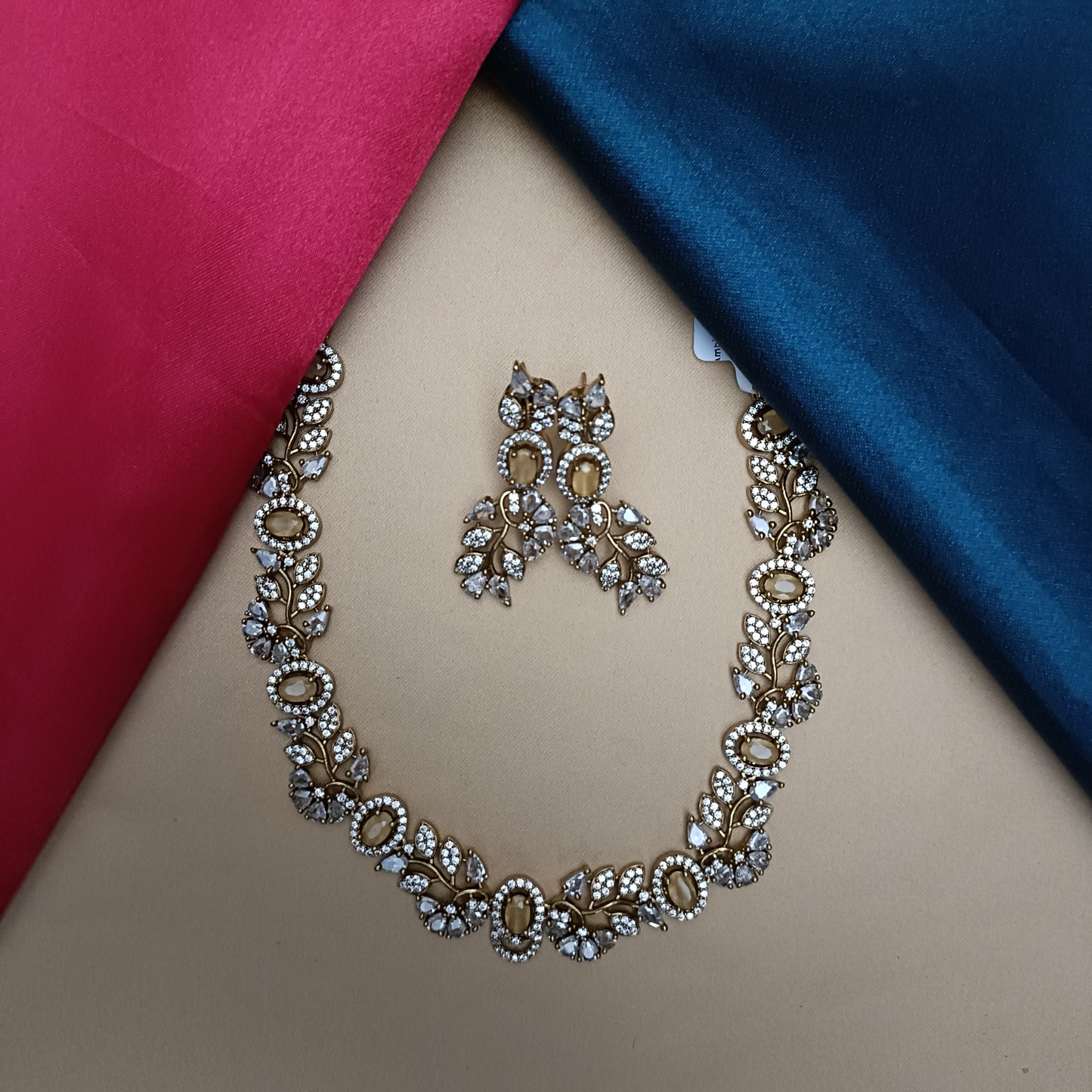 Elegant Victorian Mini Haaram In Yellow Stone