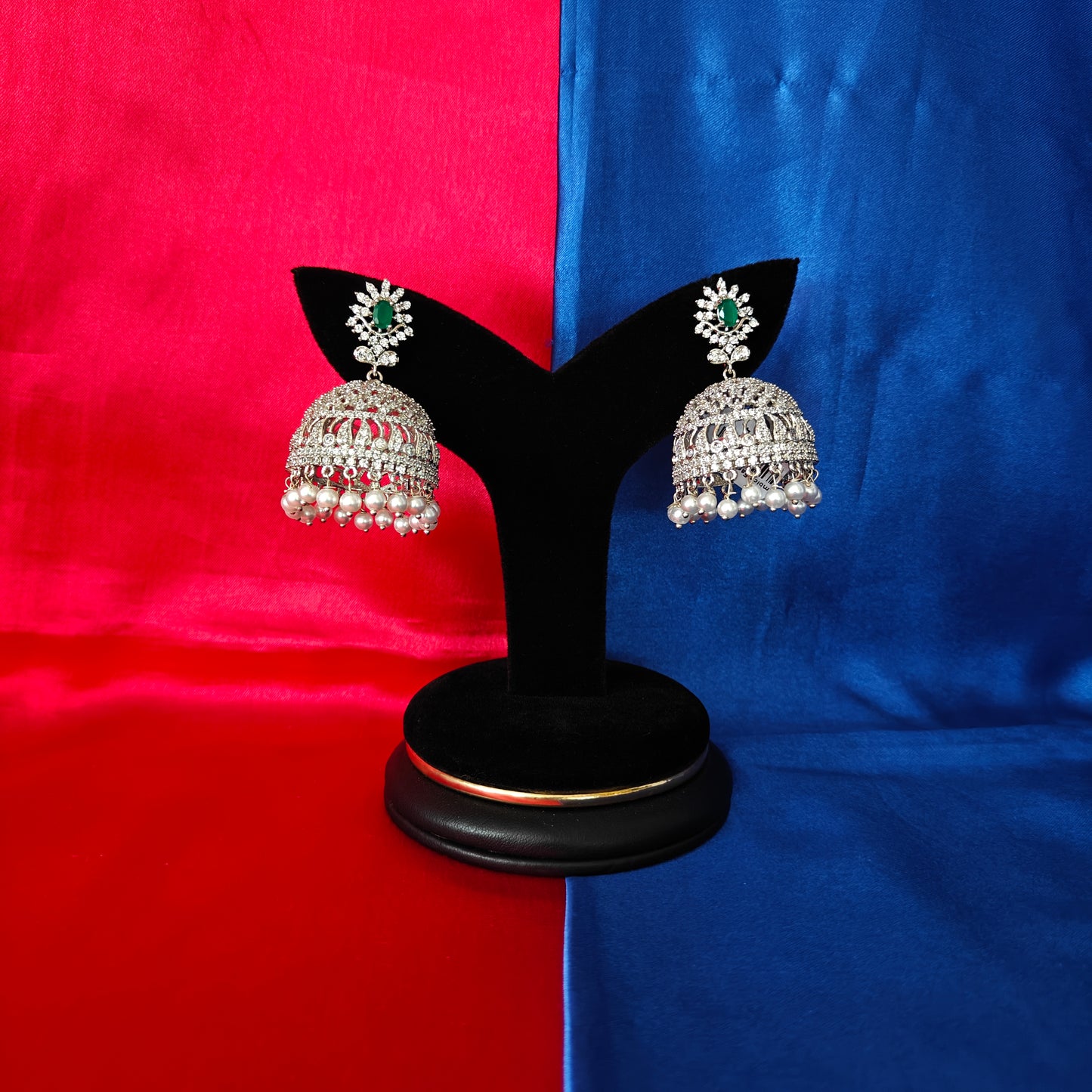 Beautiful Silver Jhumki In Green Stone