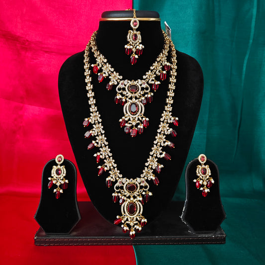 Beautiful Victorian Combo Set In Maroon Beads