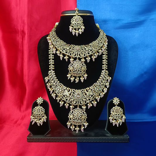 Elegant Victorian combo set In Baby Pink Stone