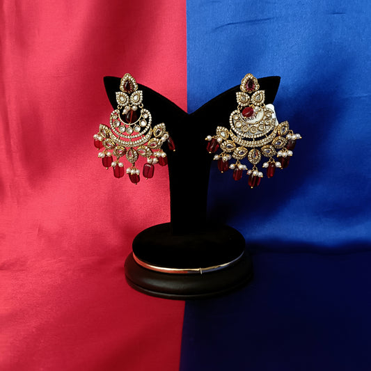 Elegant Victorian Chandbali Hanging In Maroon Beads