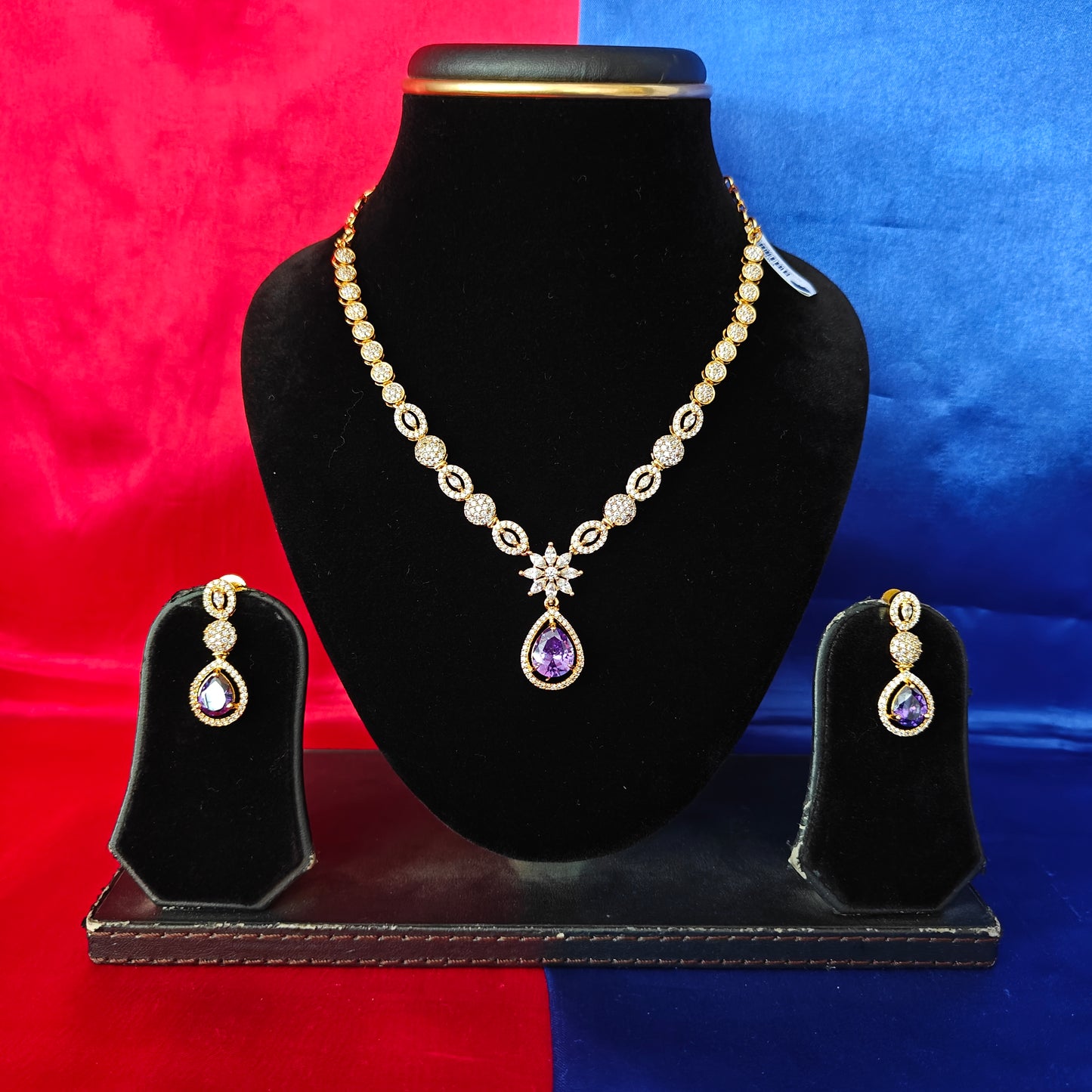 Beautiful CZ Short Necklace In Lavender Stone