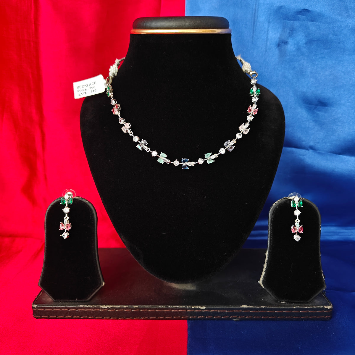 Elegant Silver Short Necklace In Multi Coloured Stone