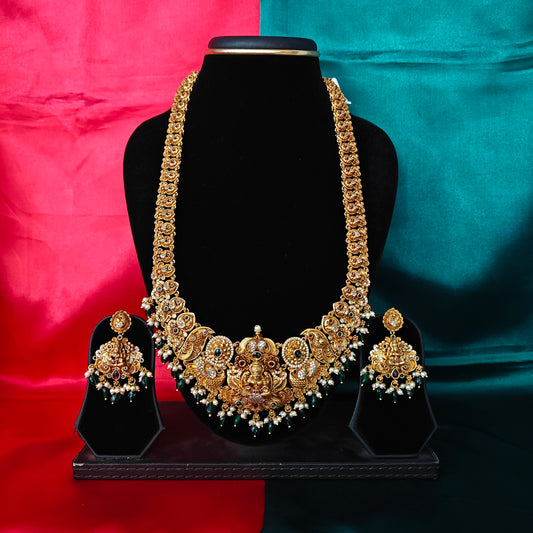 Elegant Nakshi Long Necklace With Laxmi Idol