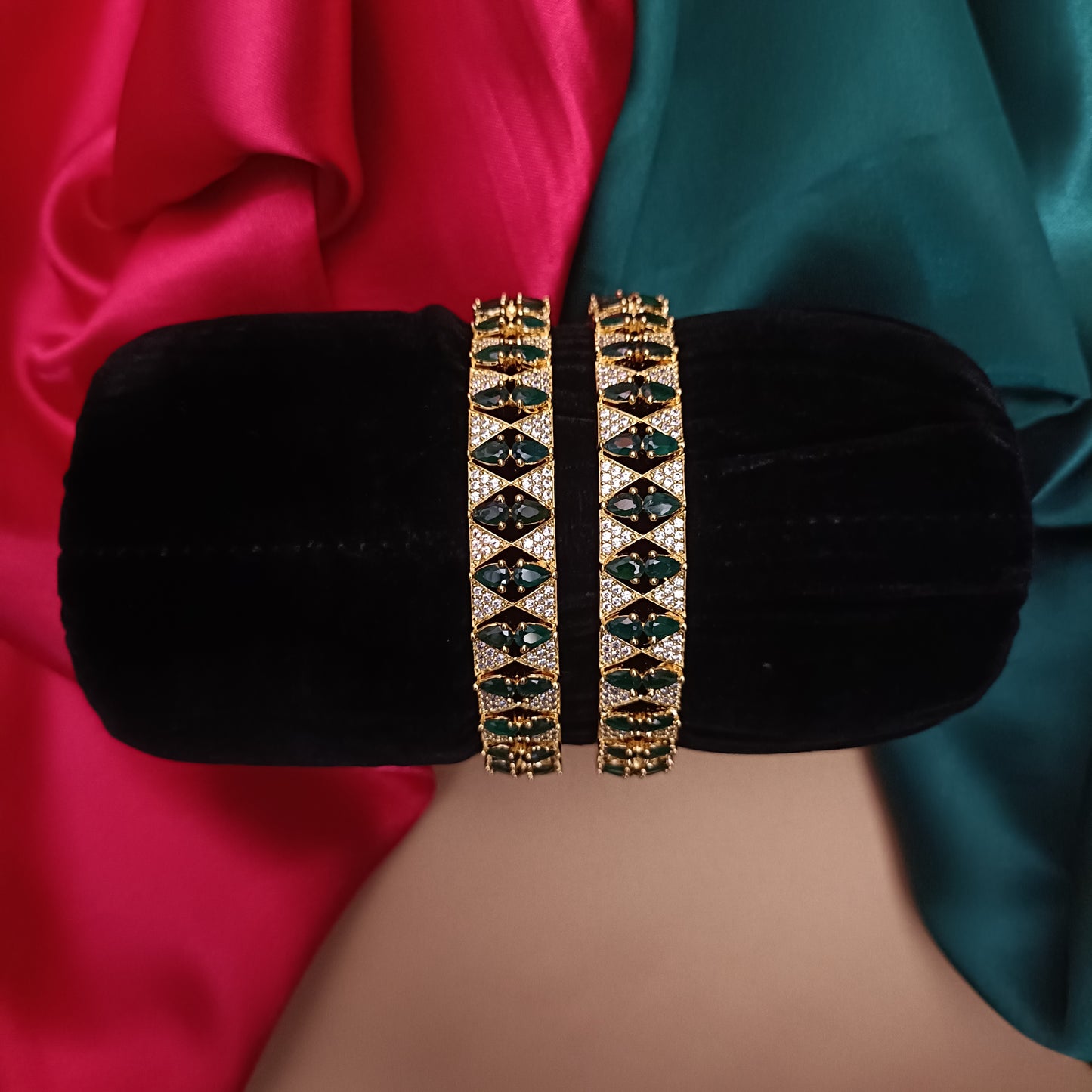 Beautiful CZ Bangles In Green Stone